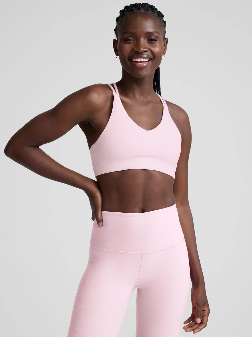 Beyond Yoga Pale Pink V-Neck Seamless Sports Bra
